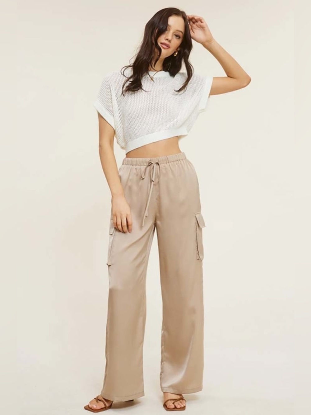 MIMOSA BOUTIQUE NWOT SATIN WIDE LEG CARGO PANTS